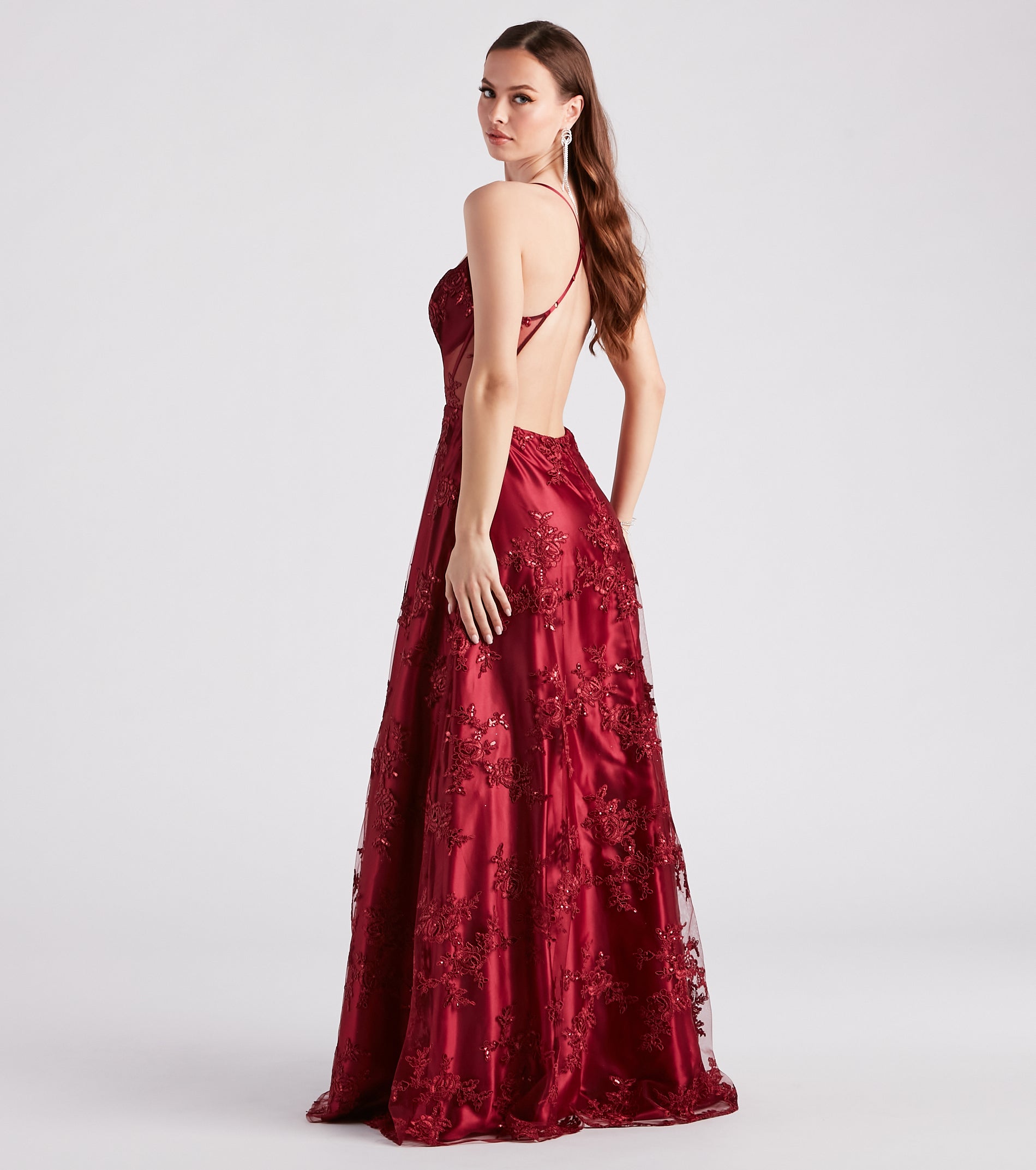 Monica Sequin Embroidered Lace Ball Gown