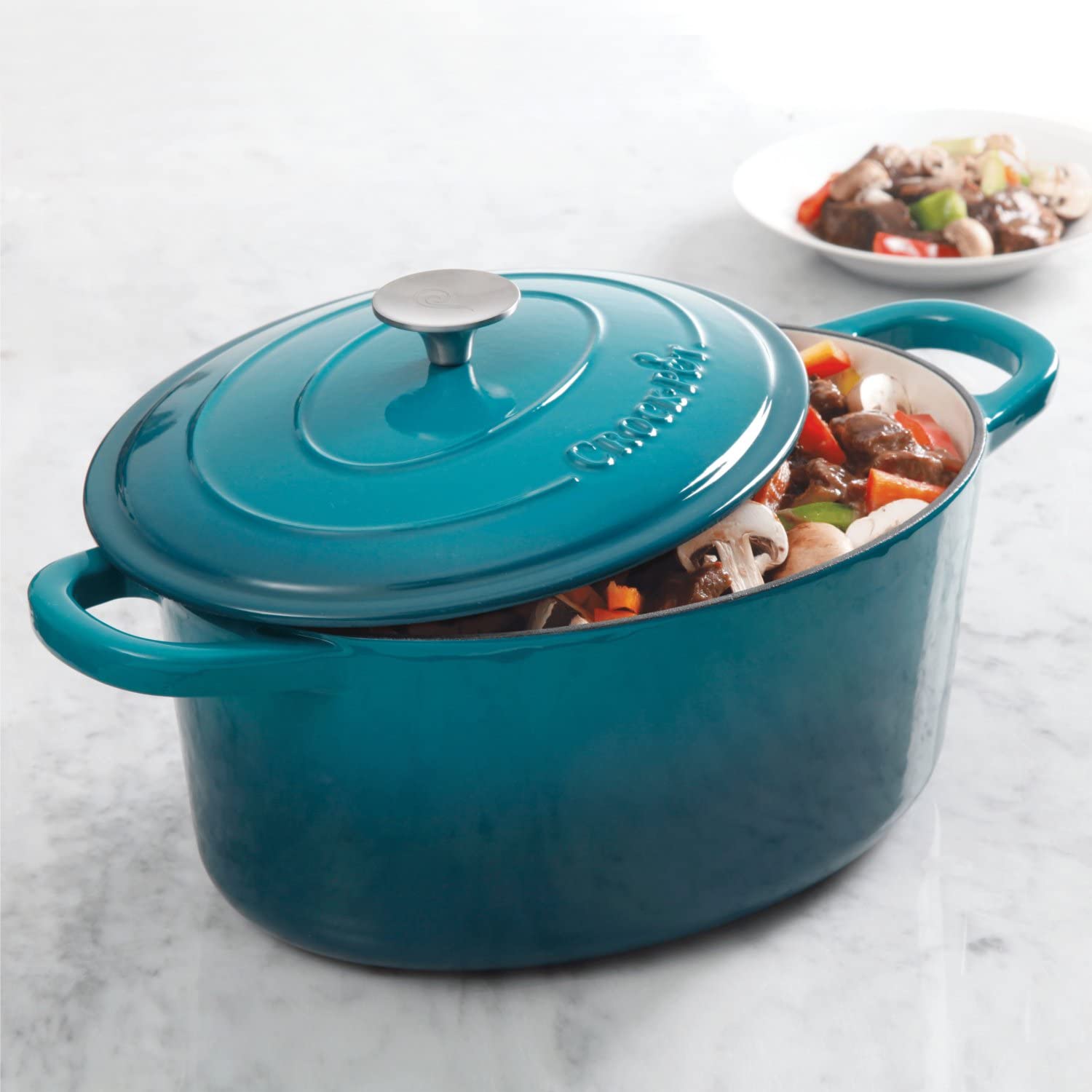 Crock-Pot 109475.02 Artisan Oval Enameled Cast Iron Dutch Oven， 7-Quart， Teal Ombre