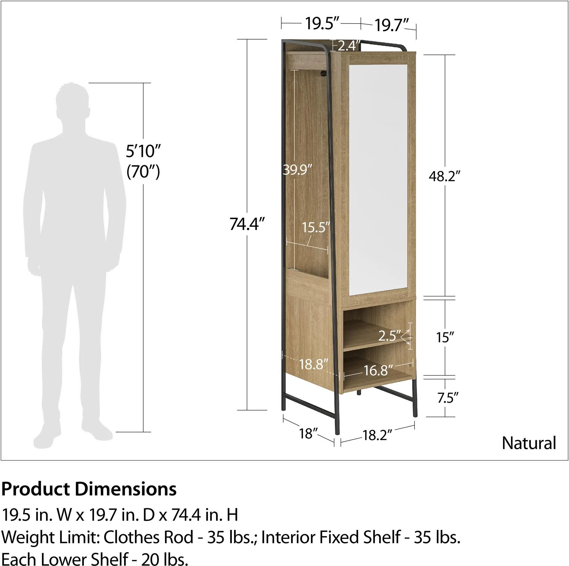 Bushwick Natural Wardrobe with Mirror