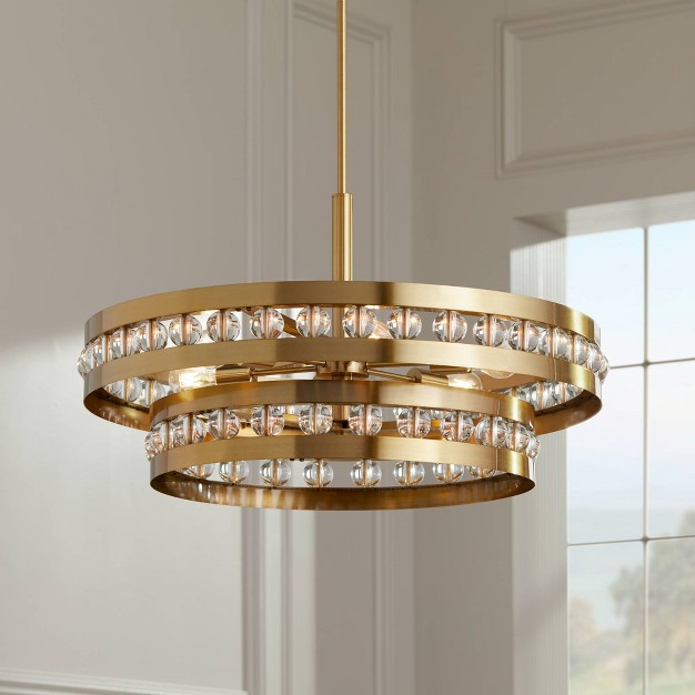 Wide Modern 2 tier Frame Clear Crystal Balls 6 light Fixture For Dining Room House Foyer Kitchen