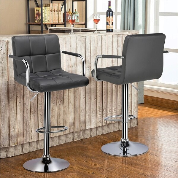 Bar Stool with Adjustable Height and Armrests， Set of 2， Gray