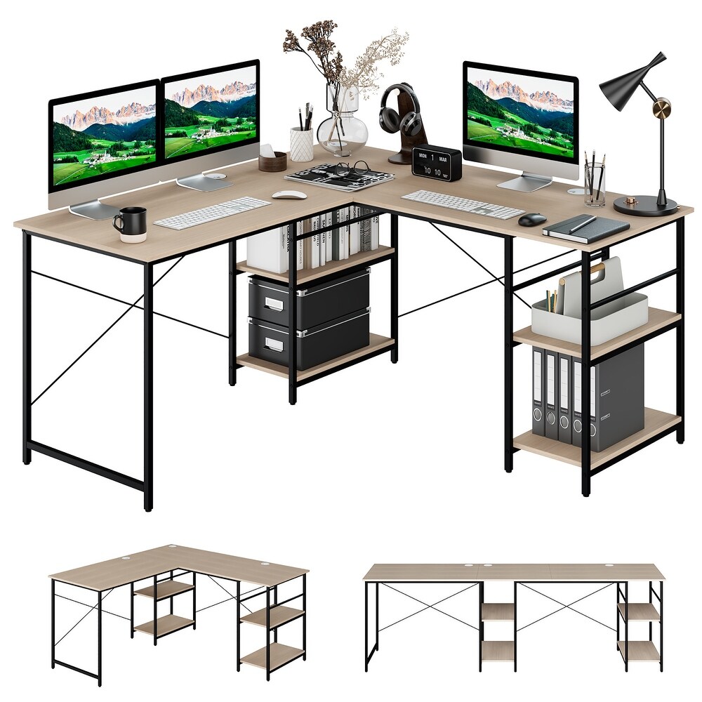 Costway 95'' Convertible L shaped Corner Computer Desk 2 Person Long
