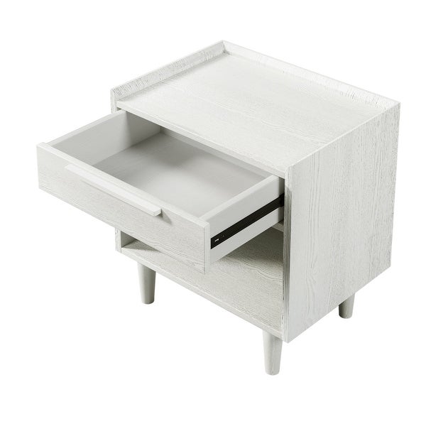 Modern Style Manufactured Wood 1 Drawer Nightstand Side Table with Wood Legs， White