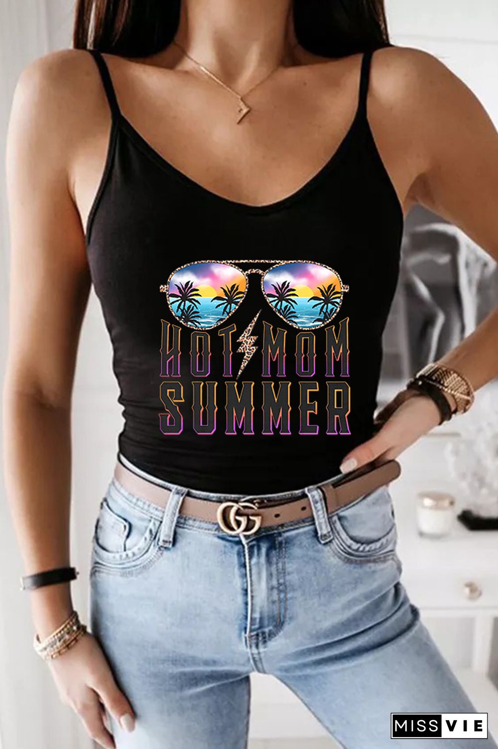 Hot Mom Summer Beach Printed Slip Tank Top Wholesale