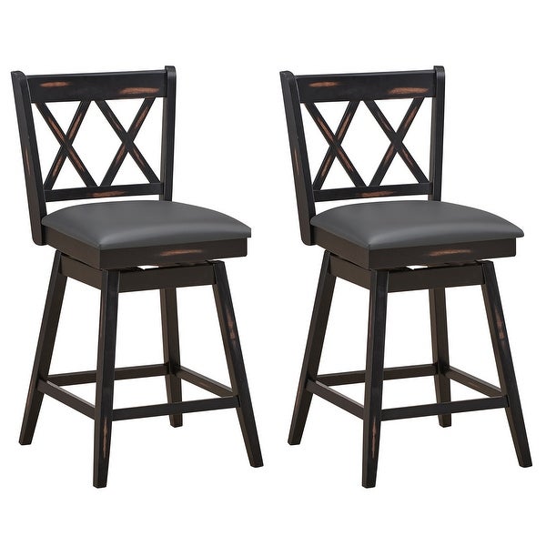 Set of 2 Bar Stools Swivel Counter Height Bar Stool with Soft Cushion