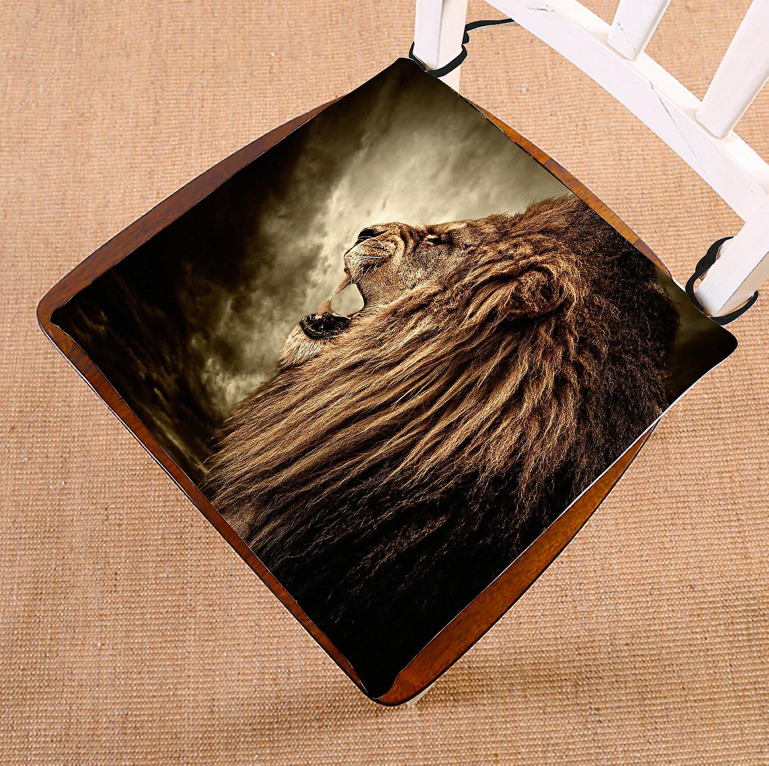 Animal Chair Pad， Roaring Lion Against Stormy Sky Seat Cushion Chair Cushion Floor Cushion 40x40 Cm