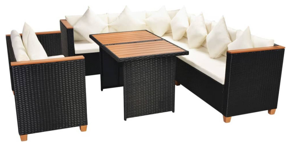 vidaXL Patio Furniture Set 5 Piece Outdoor Sofa and Table Poly Rattan Black   Tropical   Outdoor Dining Sets   by vidaXL LLC  Houzz