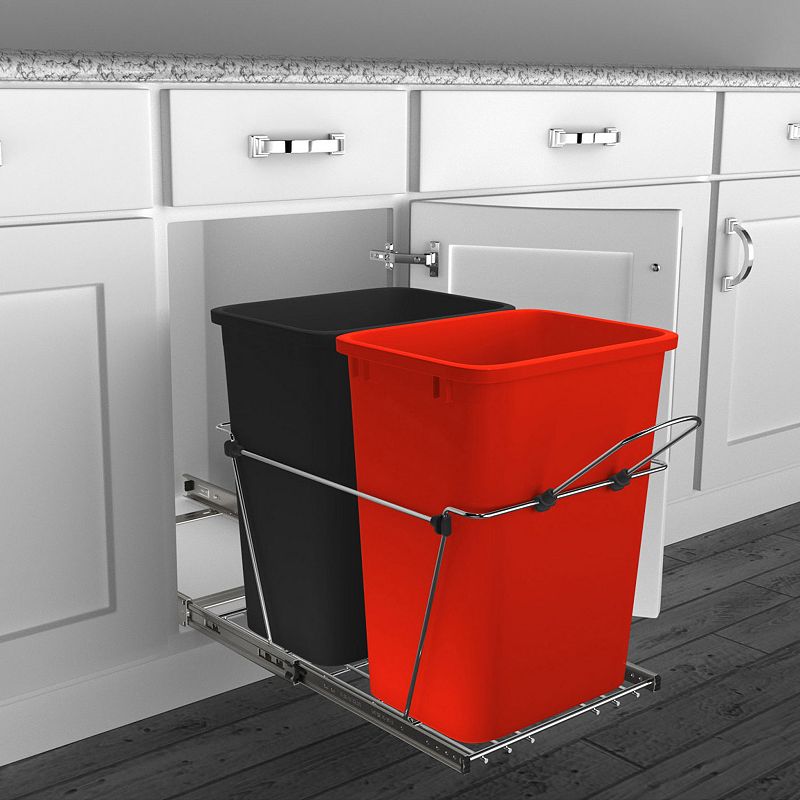 Rev-a-shelf Double Pull Out Trash Can 35 Qt For Kitchen， Redblk， Rv-18kd-1618c-s