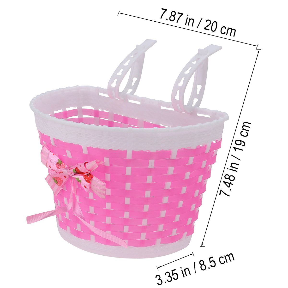 Hemoton Love Bike Basket Outdoor Knitted Bowknot Front Basket For Children Girl - Size S(Pink)