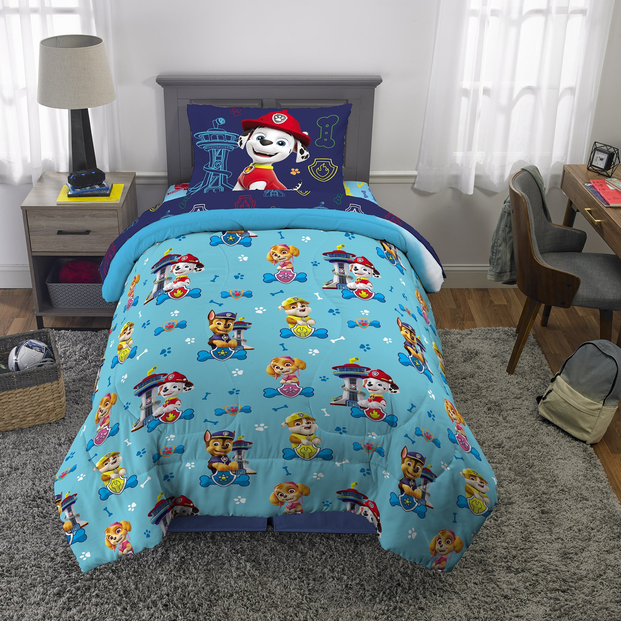 PAW Patrol Kids Comforter and Sham， 2-Piece Set， Twin/Full， Reversible， Blue， Nickelodeon