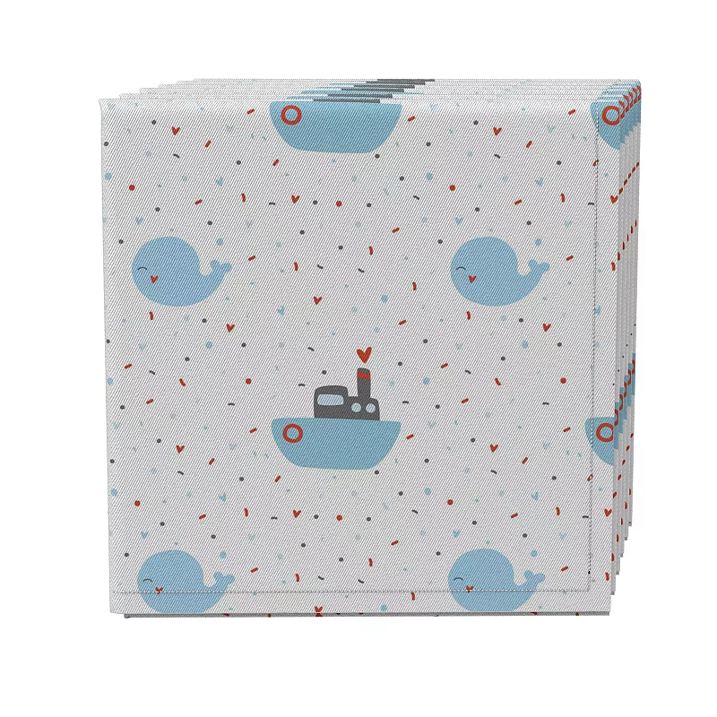 Napkin Set of 4， 100% Cotton， 20x20， Ships and Whales