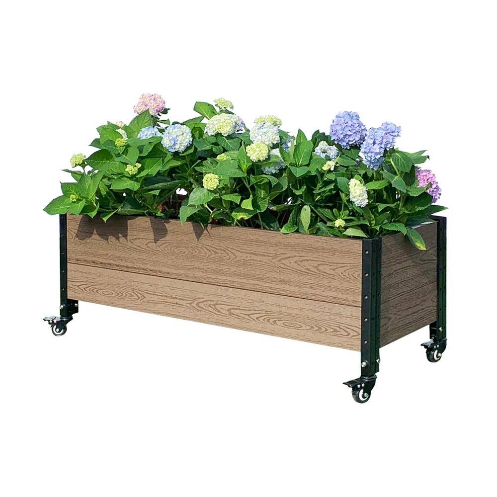 EverBloom 19 in. D x 17 in. H x 45 in. W Brown and Black Composite Board and Steel Mobile Deckside Planter Box Raised Garden Bed K2110