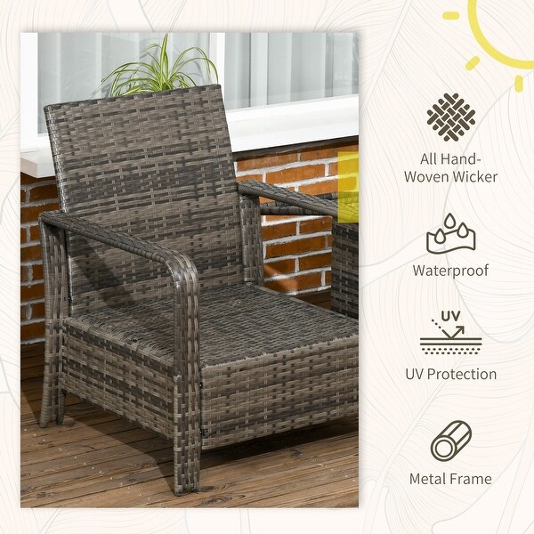 Outsunny 3 Piece PE Rattan Wicker Bistro Set with Cushions，Conversation Furniture Set for Backyard，Garden，Patio