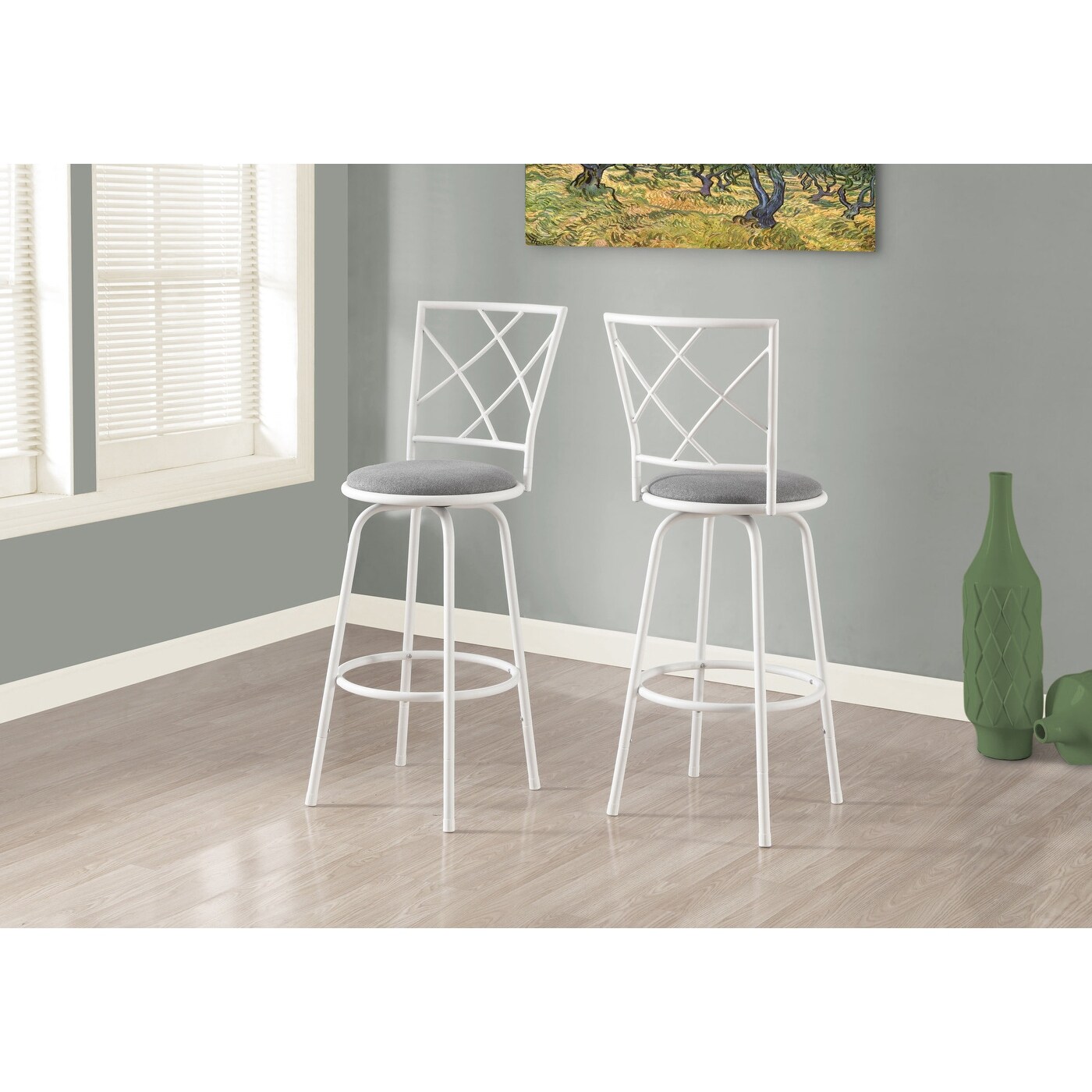 Monarch 2377 Two Piece Swivel White Grey Fabric Seat Barstool