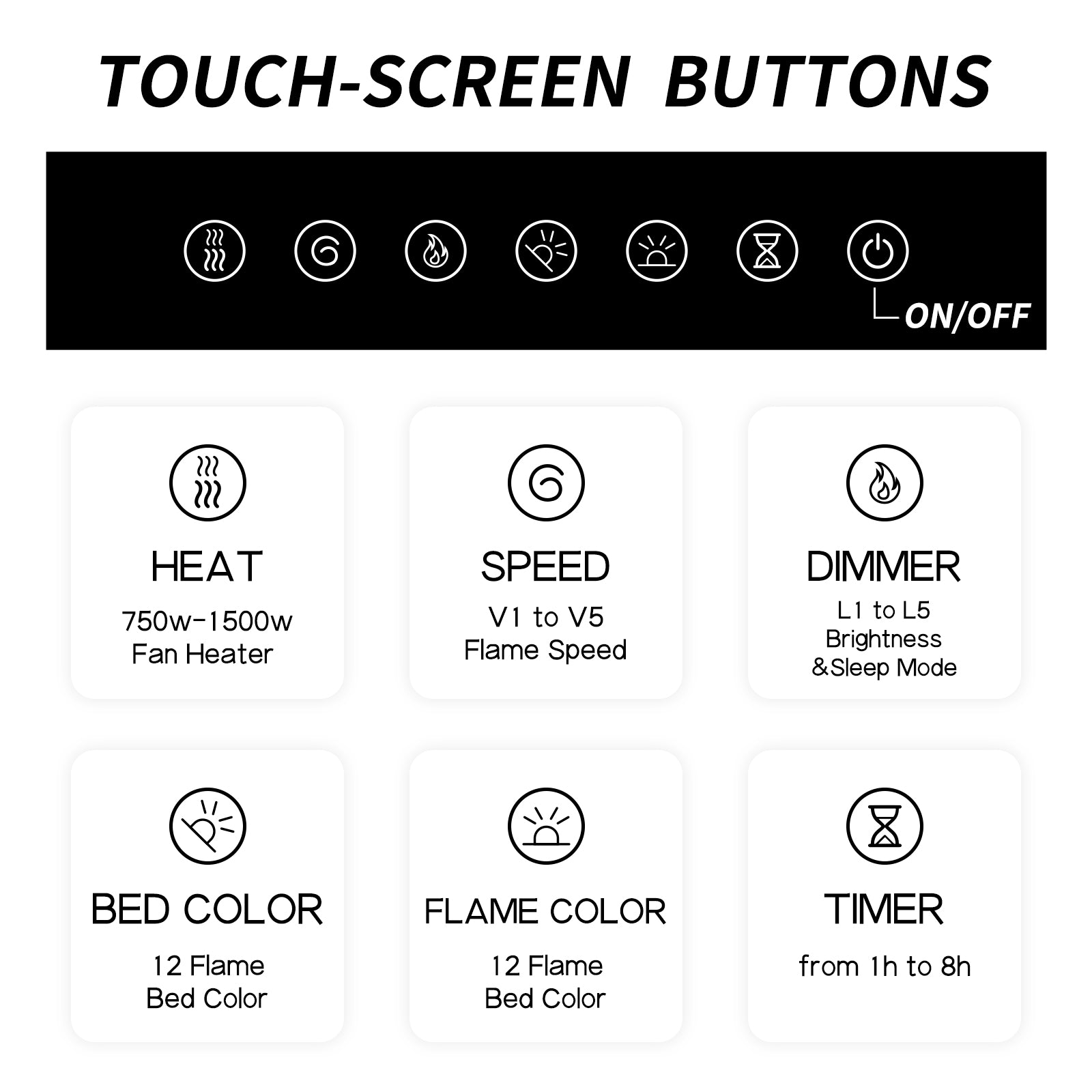 YUKOOL 68" Electric Fireplace Insert and Wall Mount, Touch Screen, Remote