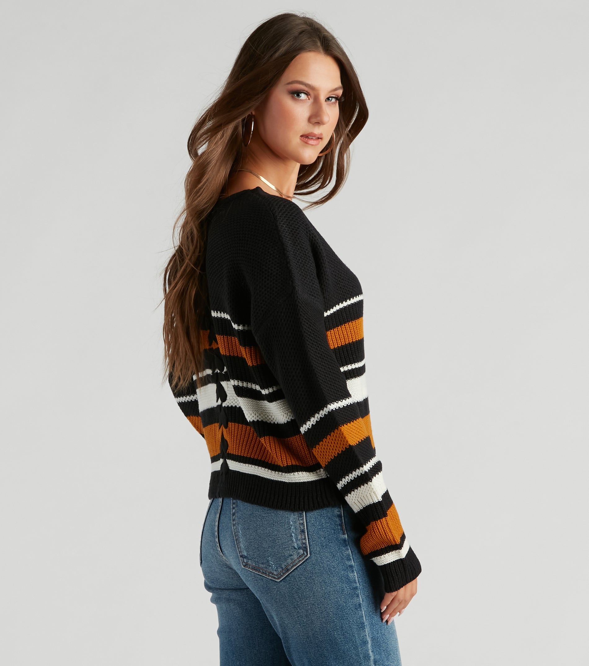 Sassy Striped Lattice Back Knit Sweater