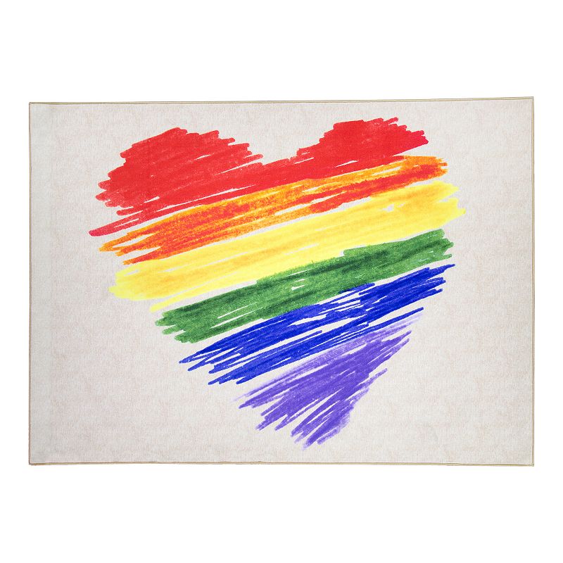 Floordecor USA Pride Rainbow Brushstroke Heart Rug