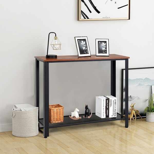 Console Sofa Table Wood with Adjustable Feet and Storage Shelf