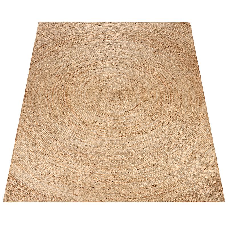 Hand-Woven Jute Rug with Natural Jute Fibers and Circles in Brown