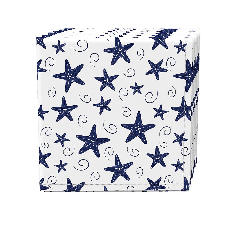 Napkin Set of 4， 100% Cotton， 20x20， Navy Starfish and Swirls