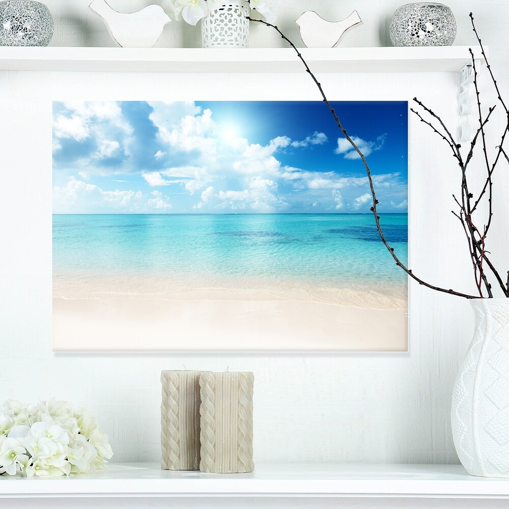 Sand of Beach in Blue Caribbean Sea   Modern Seascape Canvas Artwork Print