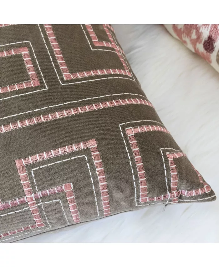 Homey Cozy Natalie Embroidery Velvet Square Decorative Throw Pillow