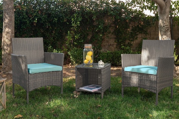 Barton 3pcs Outdoor Patio Set 2 Seating Group With Square Table Aqua brown