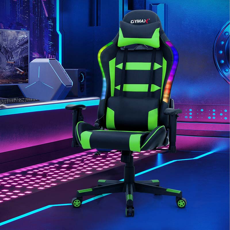 High Back RGB Gaming Chair, Ergonomic Video Game Chair with LED Lights, PVC Leather E-Sport Computer Chair