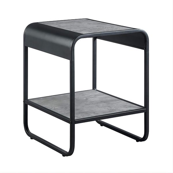 Raziela 2 Tier End Table with Open Storage Shelf in Concrete Gray and Black Finish