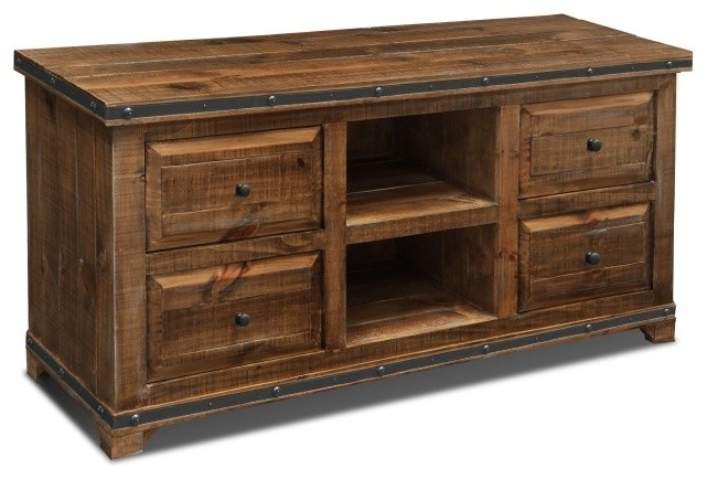 Addison Rustic Distressed Solid Wood Credenza TV Stand   Industrial   Entertainment Centers And Tv Stands   by Crafters and Weavers  Houzz