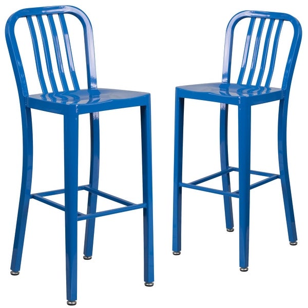 2 Pack 30'' High Metal Indoor-Outdoor Barstool with Vertical Slat Back