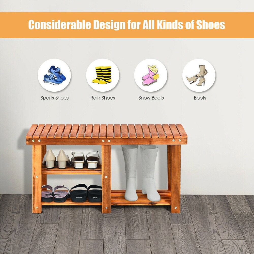 3 Tier Wood Shoe Rack Shoe Bench Freestanding Boots Storage Organizer   34\