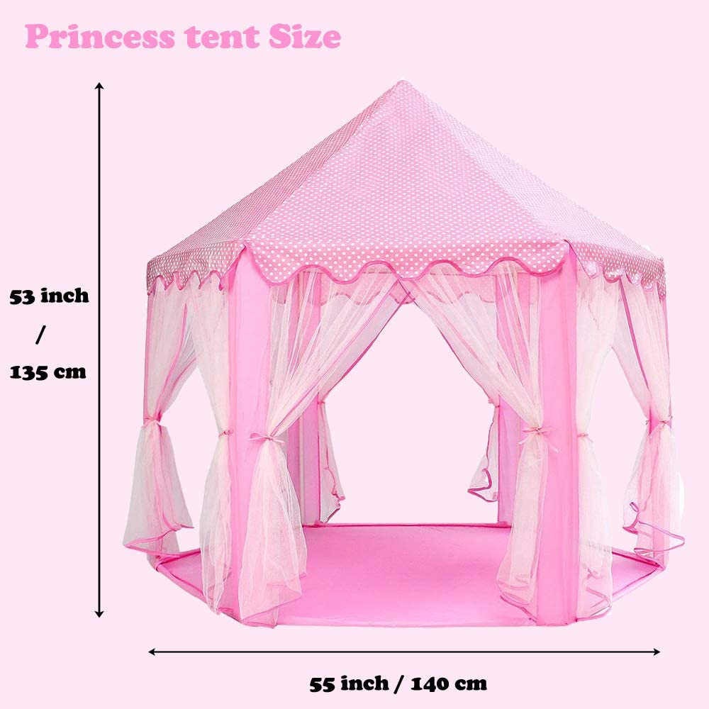 Artrylin Princess Castle Tent for Girls Fairy Play Tents for Kids Hexagon Playhouse Toys for Children or Toddlers Indoor or Outdoor Games (Pink)