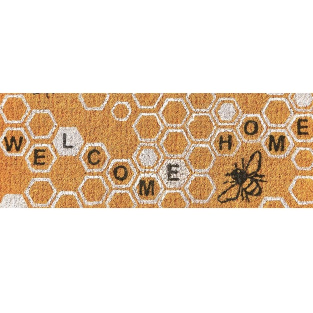 Welcome Home Honeycomb Bee Rectangle Indoor And Outdoor Coir Door Welcome Mat Yellow