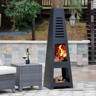 59 in. Wood Burning Chiminea Fire Pit with Built-in Log Storage Wood Burning Fireplace SRCH20