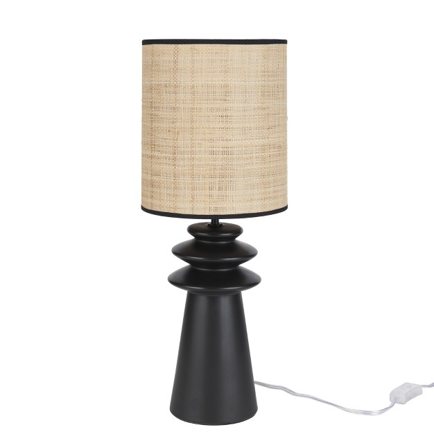 Black Modern Tiered Ceramic Table Lamp With Straw Shade