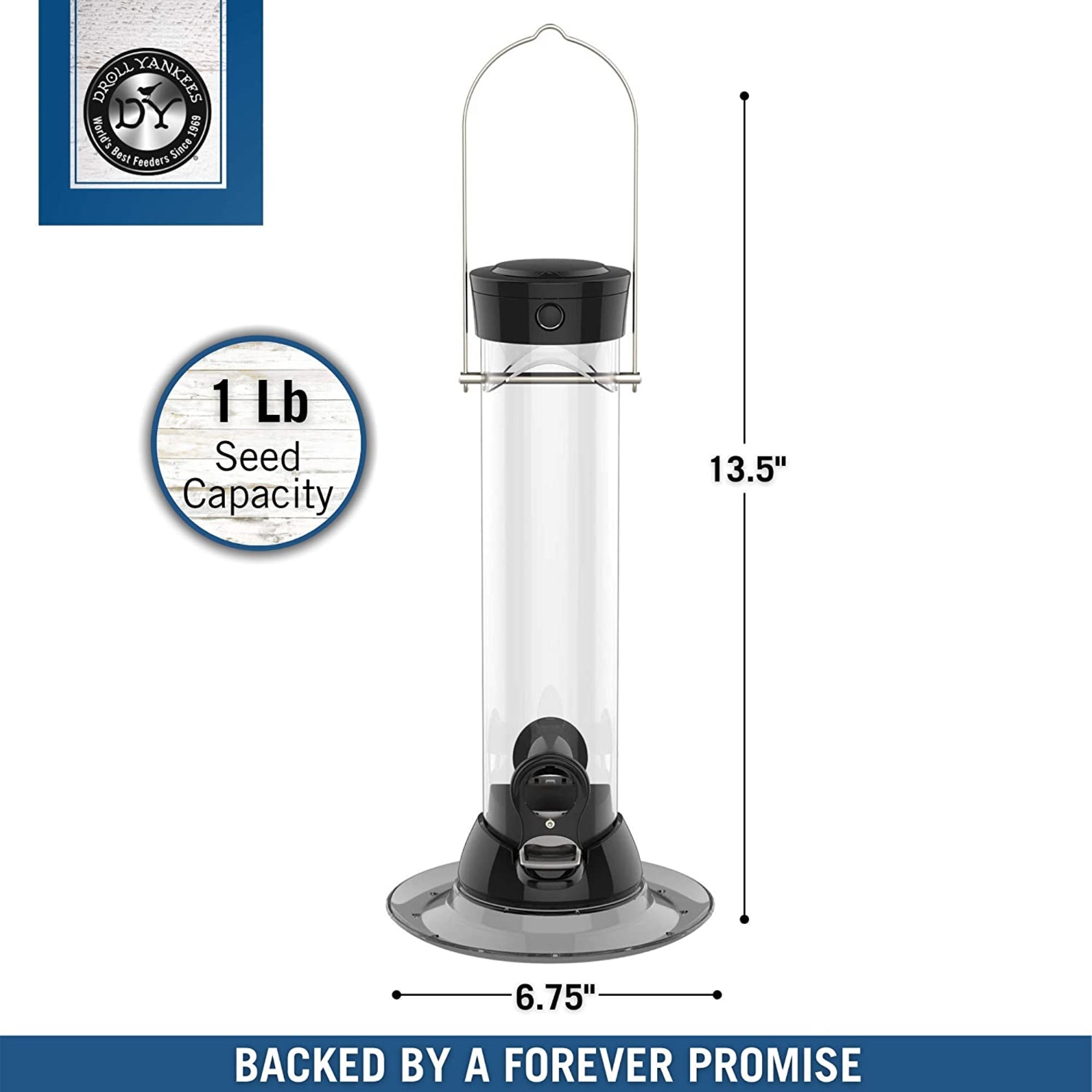 Droll Yankees Onyx Clever Clean Bird Feeder w/Easy Opening， 1# capacity， 13 in.