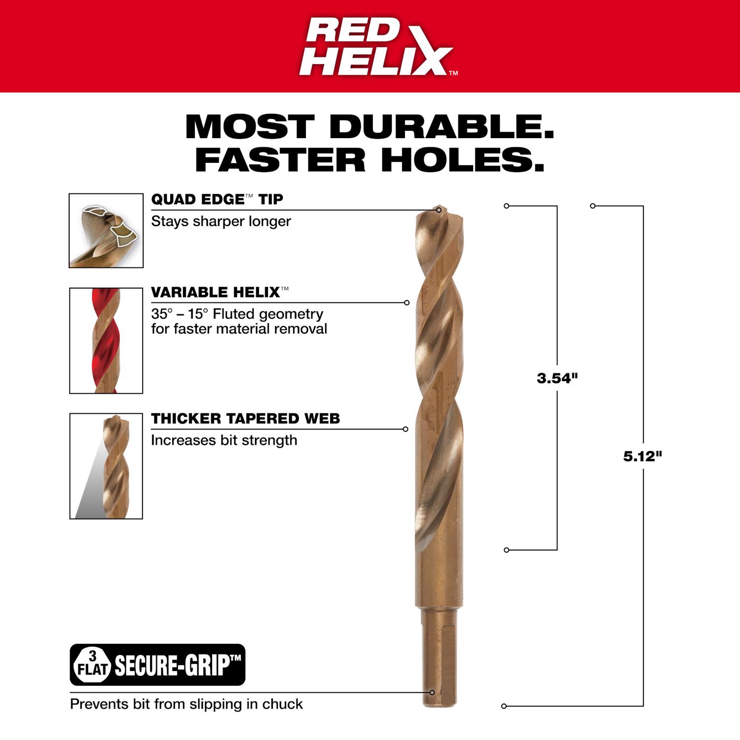 MW Red Helix 1/2 in. X 5.12 in. L Steel Thunderbolt Drill Bit 1 pc