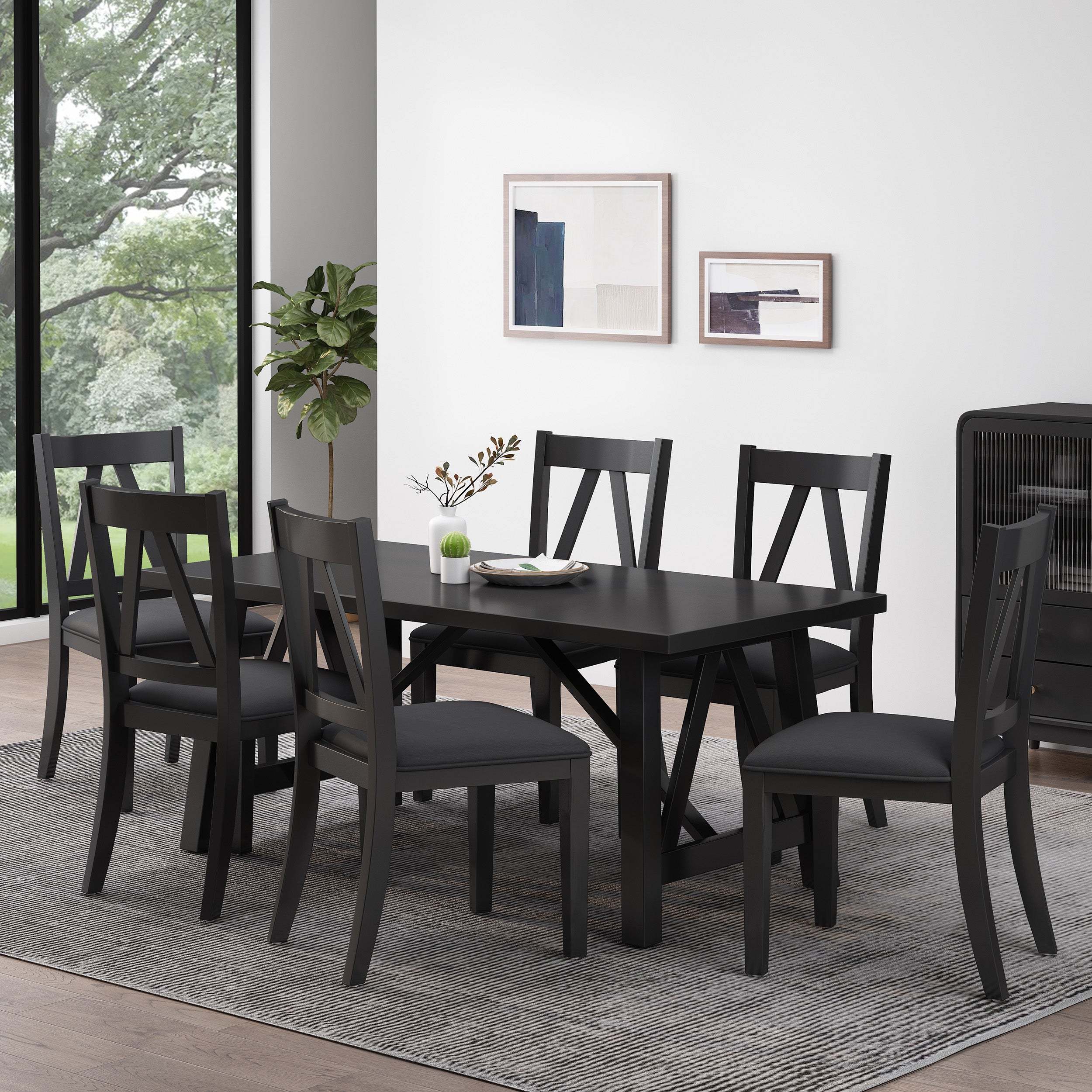 Grover Farmhouse Wood 7 Piece Dining Set