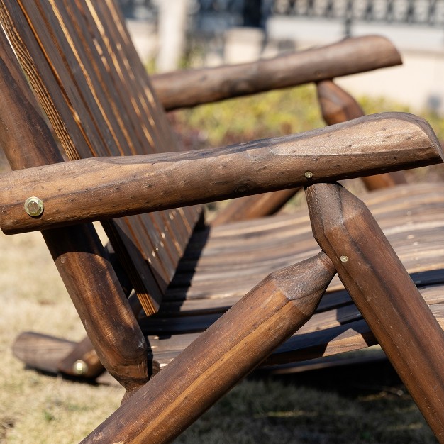 Outsunny Outdoor Adirondack Rocking Chair With Log Slatted Design 2 seat Patio Wooden Rocker Loveseat With High Back For Lawn Backyard Garden