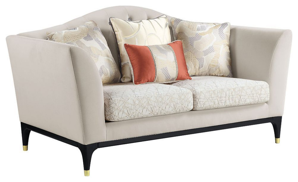 ACME Tayden Loveseat With 4 Pillows  Beige Velvet   Midcentury   Loveseats   by Simple Relax  Houzz