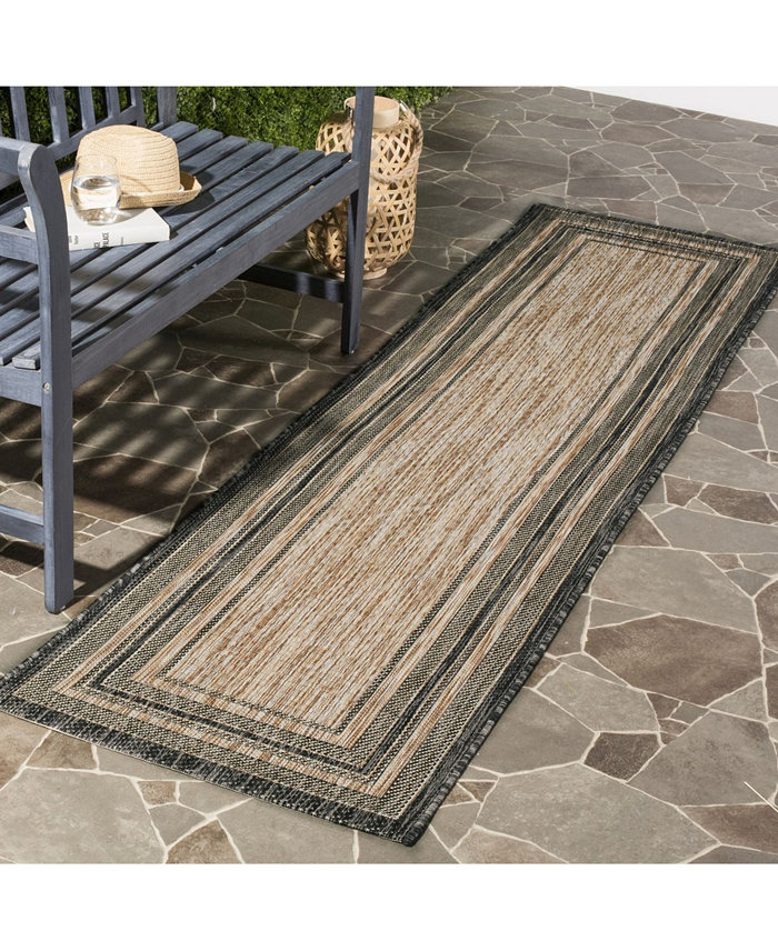 Safavieh Courtyard CY8475 Natural and Black 2'3 x 14' Sisal Weave Runner Outdoor Area Rug