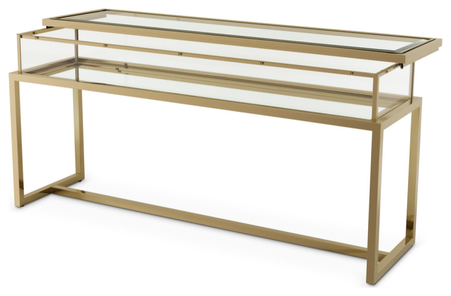 Sliding Top Brass Console Table  Eichholtz Harvey   Contemporary   Console Tables   by Oroa   Distinctive Furniture  Houzz