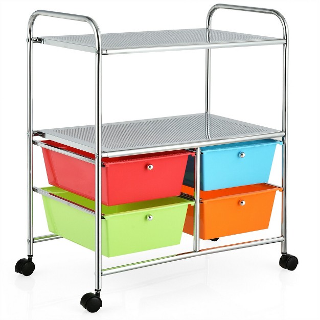 Costway 4 Drawer Rolling Storage Cart Scrapbook Paper Office School Organizer Multicolor