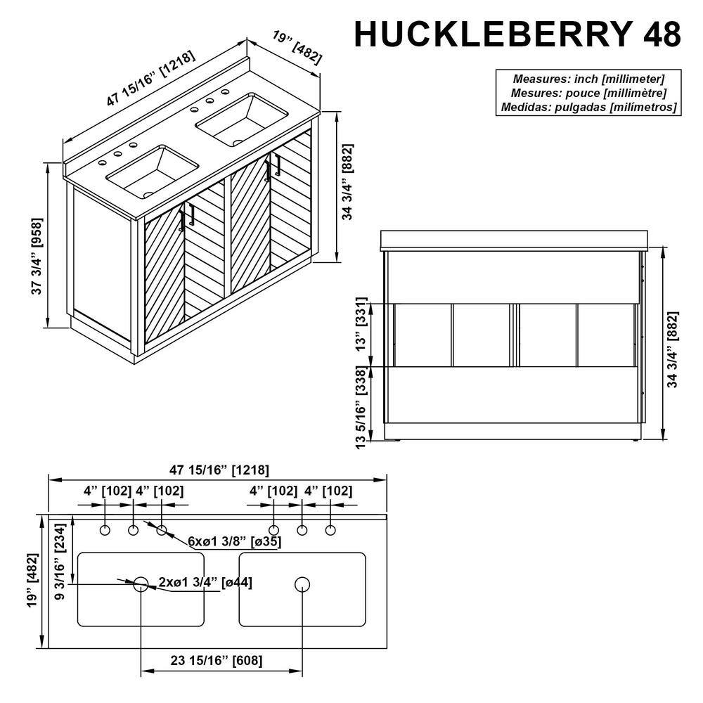 Glacier Bay Huckleberry 48 in. W x 19 in. D x 34.50 in. H Freestanding Vanity in Spiced Walnut with White Engineered Stone Top Huckleberry48SW