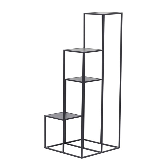 Wide Planter Stand Modern Iron Black Olivia amp May