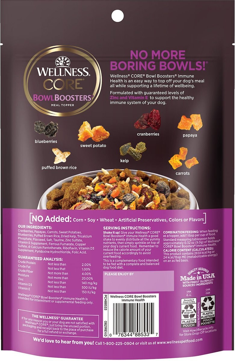 Wellness Bowl Boosters Plant Based Immunity Health Dog Food Topper， 4-oz bag