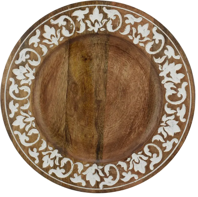 Brown Mango Wood Carved Charger