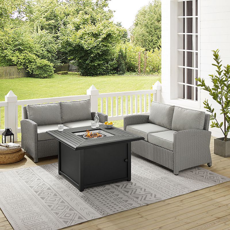 Crosley Bradenton 3-Piece Wicker Loveseat Set with Fire Table