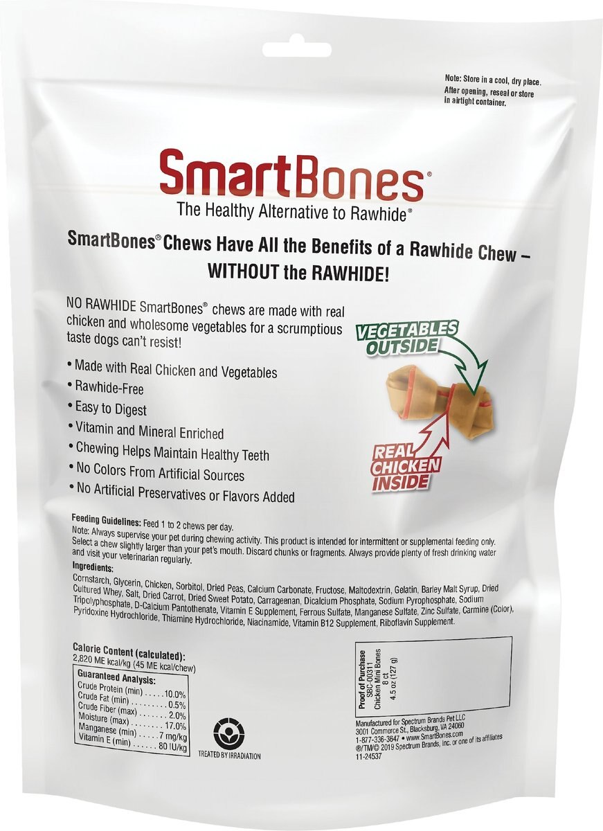 SmartBones Real Chicken Mini Chews Dog Treats， 8 count